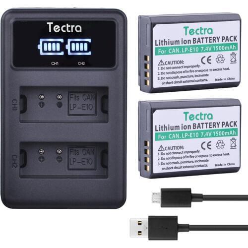 Tectra 2x LP-E10 LPE10 Bateria + LED Display USB Dual Charger for Canon EOS 1100D 1200D 1300D Rebel T3 T5 KISS X50 X70