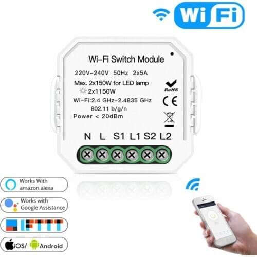 Tuya Wifi 2 Gang 2 Way Wifi Smart Light Switch Diy Breaker Module Smart Life/Tuya Intelligent Control Support Alexa Google Home
