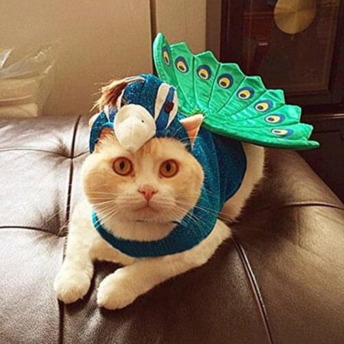 Creative Outwear Peacock Design Adjustable Cotton Pet Cosplay Costume for Halloween Party Birthday Festival Cats Clothes Decor