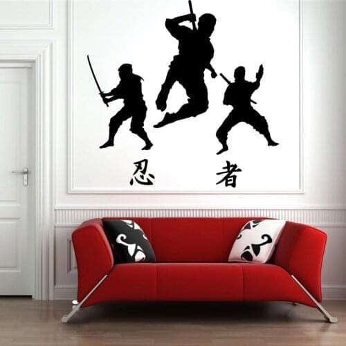 Vinyl Wall Decal Ninja Fighting Hieroglyph Martial Arts Sports Stickers Home Decoration Room Boys Teens Bedroom Wallpaper S409