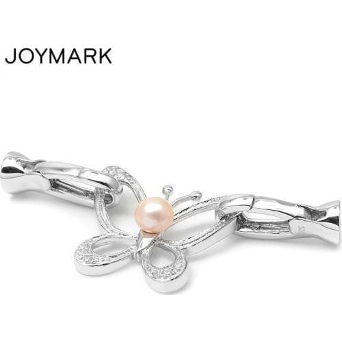 925 Sterling Silver Pearl Butterfly Jewelry Connector With Lobster Clasp End Caps For Fine Bracelet Necklace Making SC-CZ112