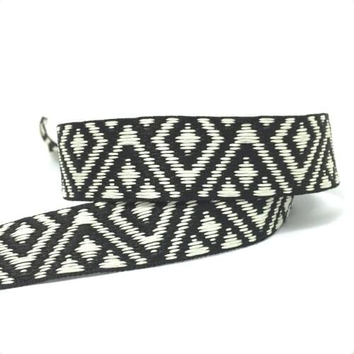 ZERZEEMOOY NEW 1" 25MM 10YARD/SETS DOUBLE FACE Black and ivory GEOMETRIC JACQUARD RIBBON MZZD16052502