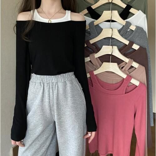 Women T-shirt Spring Autumn Cotton Female Long Sleeve T Shirts O-Neck Ladies Tops Casual Tees Fake 2Pieces Hollow Out Design