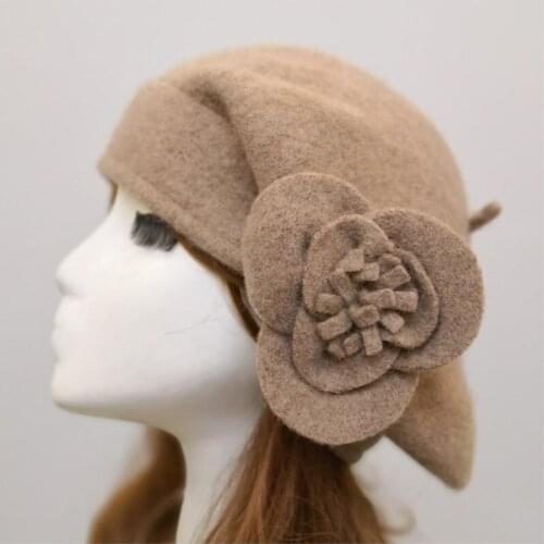 Womens Fashion Painter Caps 100% Woollen Beret Hats Church Flapper Hats For Women Autumn Winter Warm Flower Fedoras