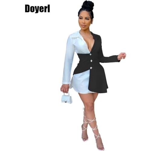 Patchwork Long Sleeve Shirt Dress Women Turn Down Collar Mini Button Up Shirt Dress 2021 Sexy Night Club Party Dress Vestidos