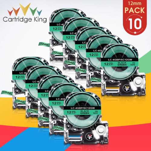 1/2" 12mm Label Tape for Epson King JimTepraPro Black on Green SC12GW LK-4GBP Ribbon work for Epson LabelWorks 400 Label Maker