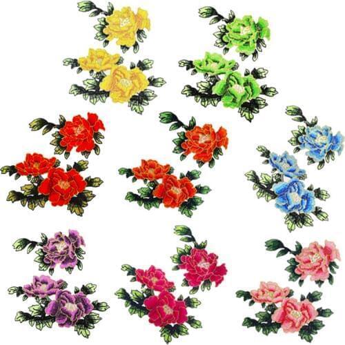 1Pair Sew On Patches Multicolor Peony Flower Embroidery Patch Appliques Badge Stickers Clothes Chinese Style Accessories Patches
