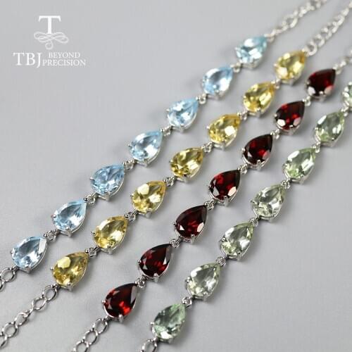 100% natural gemstone Bracelet sky blue topaz citrine garnet green amethyst bracelet 925 sterling silver fine jewelry for girls