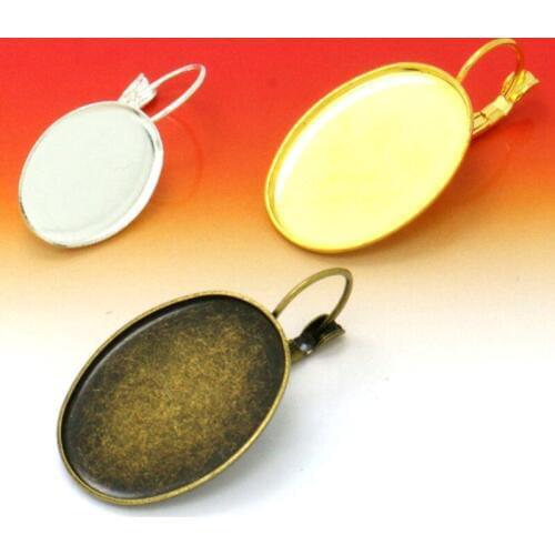 20pcs 13*18mm/18*25mm French Oval Cameo Cabochon Tray Hoop Earring for women Diy Handmade Jewelry findings Silver Gold plated