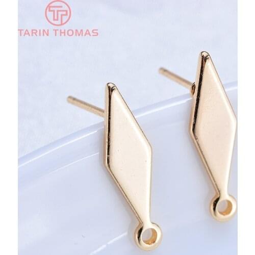 10PCS 5x18MM 24K Gold Color Brass Long rhombic rhombus simple earrings Pins High Quality Diy Jewelry Accessories