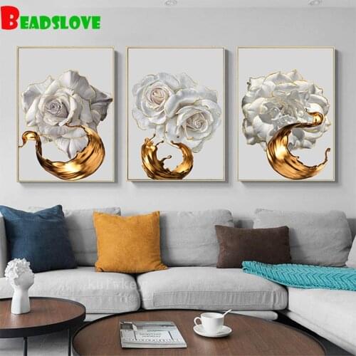 3pcs 5D DIY Diamond Painting flower Full Square round Drill Diamond Embroidery Seaside Cross Stitch G267
