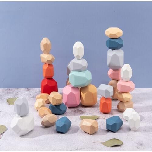 36 Pcs Children Wooden Colored Stone Stacking Game Building Block Education Toy F3ME