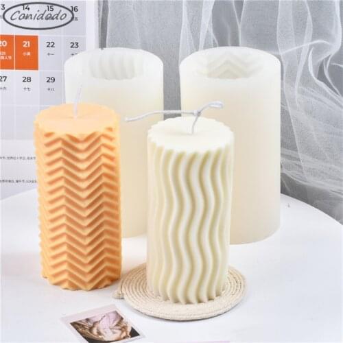 3D Long Pole Stripe Epoxy Resin Molds Silicone Pillar Candle Making Kit DIY Large Cylinder Rib Plaster Home Decor Accessories