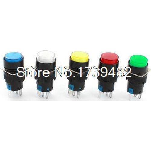 5 Pcs DC 12V Pilot Light SPDT Self Locking Round Head Pushbutton Switch 16mm