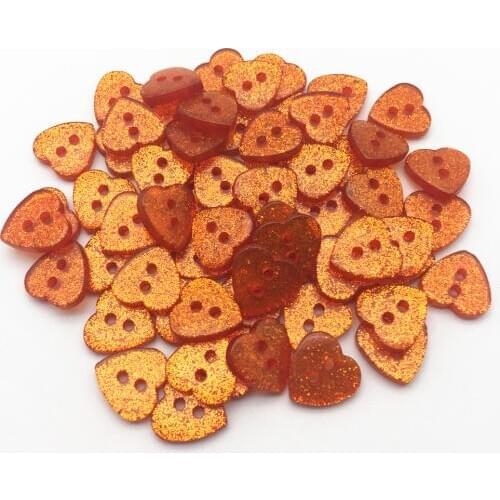 500pcs Resin Orange Glitter Sparkle Heart Buttons Sewing 2 Holes Crafts Embellishments Scrapbooking 12x13mm