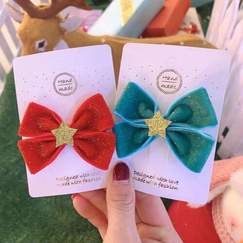 Girls Hair Accessories 1/2/3pcs/Set Glimmer Velvet Bow Hair Clips Kids Stars Hairpins Christmas Elastic Hair Bands Ties