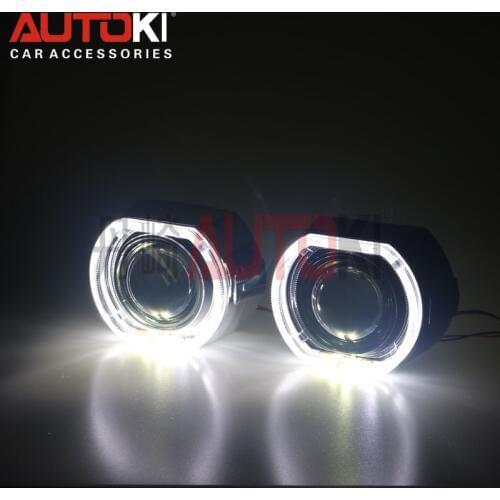 Autoki 2.5/3.0 inch X5 Square LED Angel Eyes Integrated Bezel Shrouds Masks White For 2.5/3.0 inch Hella Q5 WST Projector Lens