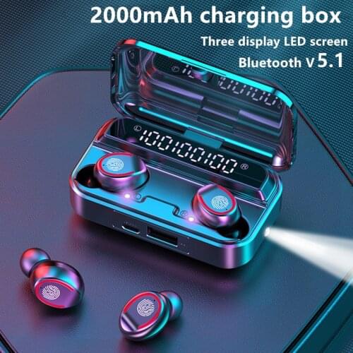 Bluetooth Headphones Wireless Earphone Noise Canceling 9D Music Earbuds with Motion Mini Flashlight Multifunction Charging Case