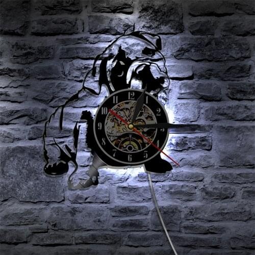 British Bulldog Silhouettes Wall Art Clock English Bulldog Vinyl Record Wall Clock Pet Grooming Doggy Wall Art Bulldogs Gift