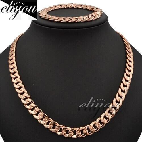 10mm New Fashion Jewelry Mens Womens Frosted Curb Cuban Chain Rose Gold Color Necklace Bracelet Set Free Shipping C45 RS
