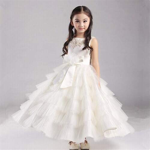 2020 new fashion childrens clothing children Dress beige flower girl pompon princess lace silk gauze photography costume