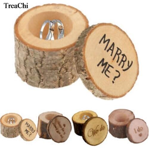 Romantic Country Retro Style Ring Case Natural Wood Word Cover Valentines Day Engagement Lovers Ring Storage Anniversary Box