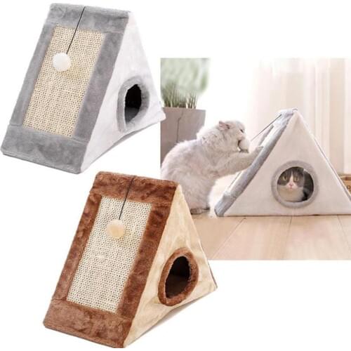 HobbyLane Cat Sisal Hemp Scratch Climbing Board with Small Plush Ball Pet Toy for Protecting Furniture