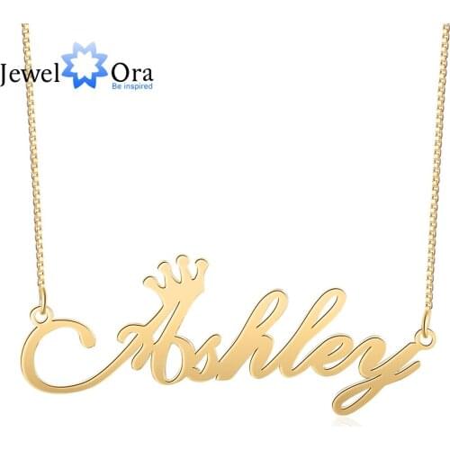 Customized Cursive Art Name Necklace with Crown Personalized Custom Letter Necklaces & Pendants Women Jewelry Gifts