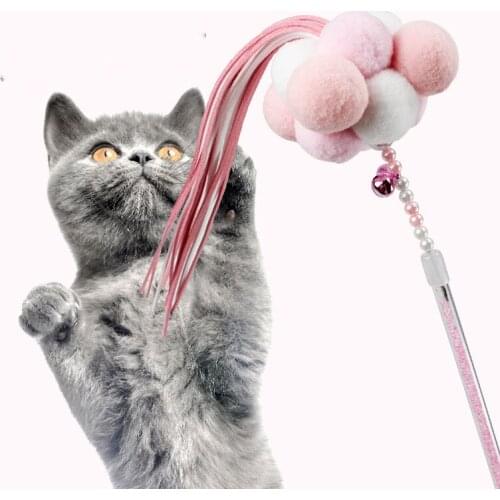 Cat Bell Teaser Toy Pet Beaded Tassel Interactive Wand Cat Plush Ball Teasing Fairy Stick Pet Products Kitten Color Is Cute Toys