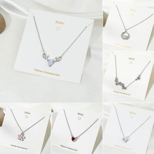 KPOP Heart Cross Moon Crystal Pendant Necklace For Women Girls Fashion Rhinestone Geometric Charms Choker Jewelry Party Gifts