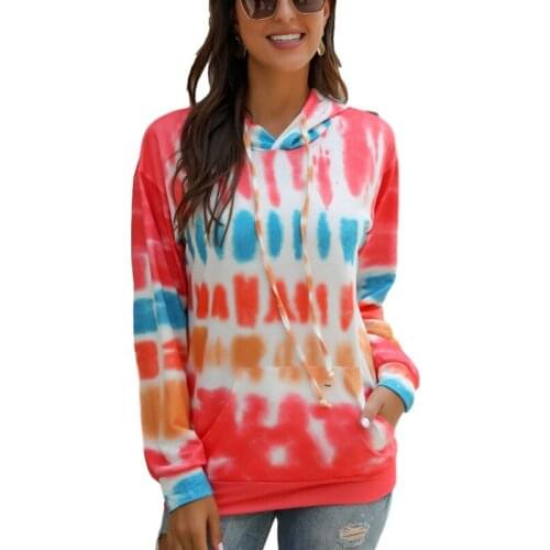 Colorful Sweatshirt Tie Dye Women Loose Kangaroo Pocket Hoodie Cord Poleron 2021 Harajuku Pullover Drawstring Hoodie Xxl Hip Hop