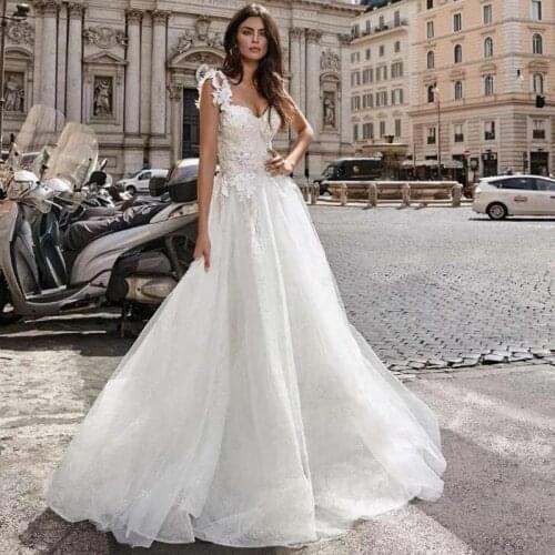 Lace Straps White Boho Wedding Dresses Lace 3D Flowers Korean Bride Dress A Line Vintage Bridal Gowns Custom Made Vestido Noiva