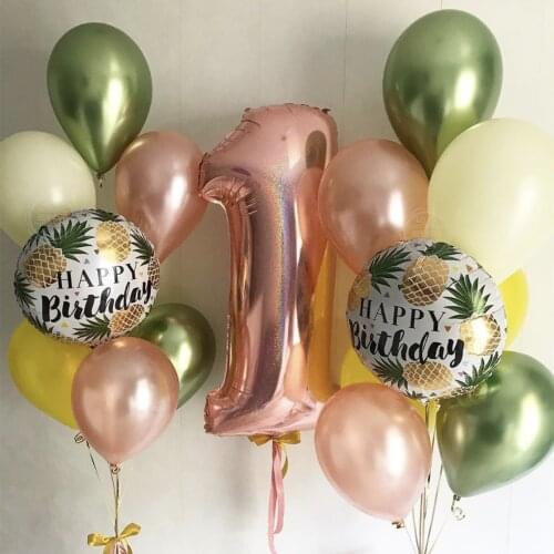 1 Set 32 inch Rose Gold Number Foil Balloons Metal pearl latex Balloons Baby Shower Happy Birthday Party Decorations Balloons