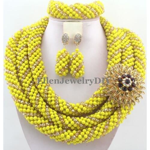 Handmade Statement Necklace Crystal Women Necklaces Costume Jewelry Nigerian Wedding African Beads Jewelry Set W12412