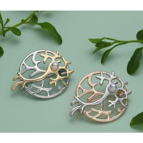 Metal Neuron Pin Pearl Brooch for Women Chemistry Biology Medical Jewelry Nerve Cell Shape Badge Gift for Scientist Doctor Nurse