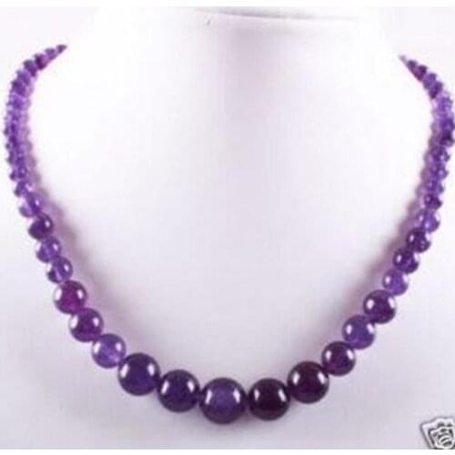 Lovely!6-14mm Amethyst Round Beads Gemstone Necklace 17.5"