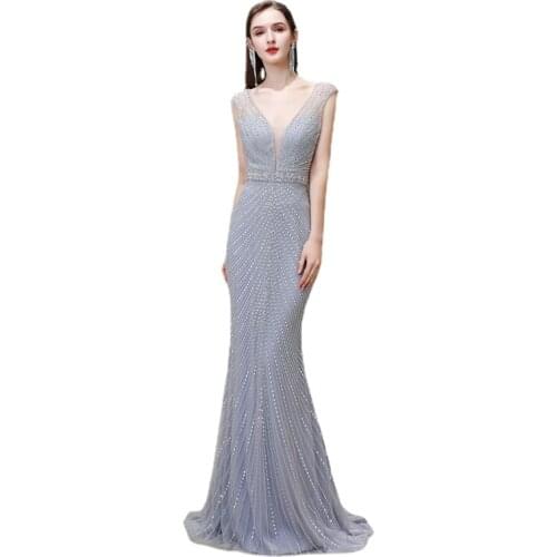 Milomi.CP Deep V-Neck Cap Sleeve Beading Backless Mermaid Evening dress long Vestido de festa Serene hill Formal dress 92446