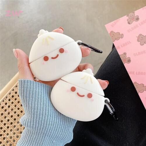 Cute Soft Silicone Earphone Cases 3D Funny Food Steamed Stuffed Bun For Airpod 2 Case For Apple Airpods Pro Case Keyring