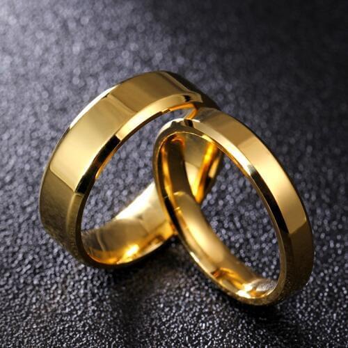 MOREDEAR 4mm 6mm 8mm Bright Polish Gold Color Titanium Couple Ring For Men amd Women