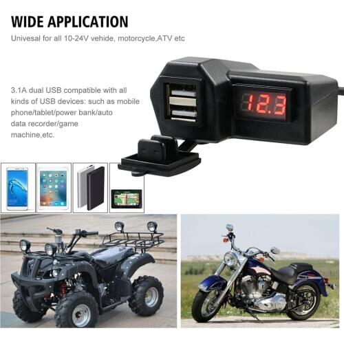 Motorcycle 3.4A Dual USB Charger Handlebar Mirror Power Adapter with Voltmeter Easily Installation Personal Car Elements
