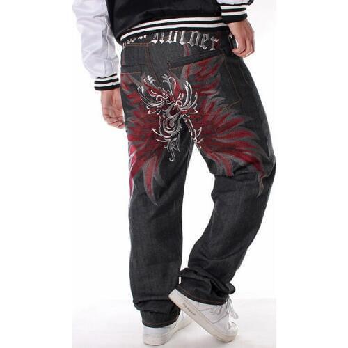 Mens Black Baggy Jeans Hip Hop Brand Designer Skateboard Pants loose straight embroidery HipHop Rap Jeans Wide Leg Denim Pants