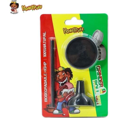 HONEYPUFF Smoke Kit Eco Biodegradable Hemp Grinder + Rolling Cone Small Funnel + King Size Rolling Papers Tools