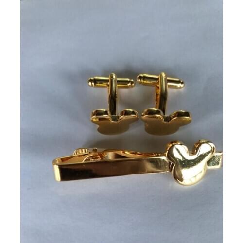 Golden Tie Clip Cufflink Set Mickey Design Tie Clip+Cuff Links Set Pins 18mm Men Gift Fashion Jewelry Accessory 10Sets