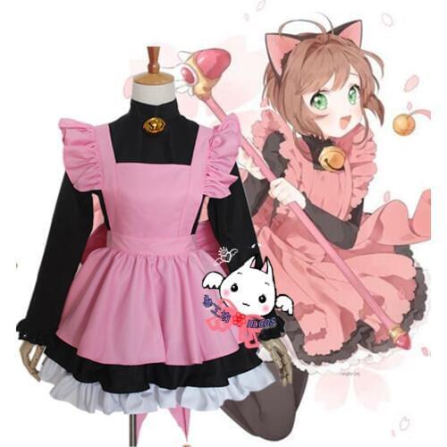 New Cardcaptor Sakura Kinomoto Cosplay Costume Cat Cosplay Maid Dress Outfit Anime Costumes Halloween Party Costumes for Women