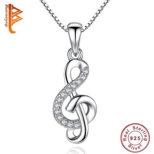 Wholesale 5PCS 925 Sterling Silver Necklaces Crystal Music Note Pendant Necklace For Women Wedding Birthday Gift Femals Jewelry
