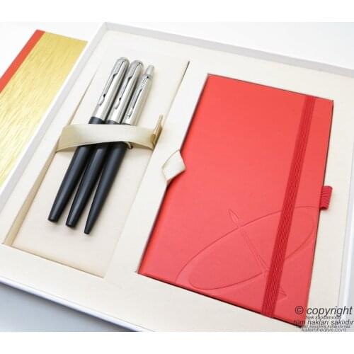Parker Jotter Metal Black İsme Special Multi Set - Defterli Big Box-Fountain Pen + Roller Pen + Ballpoint pen | Hediyel