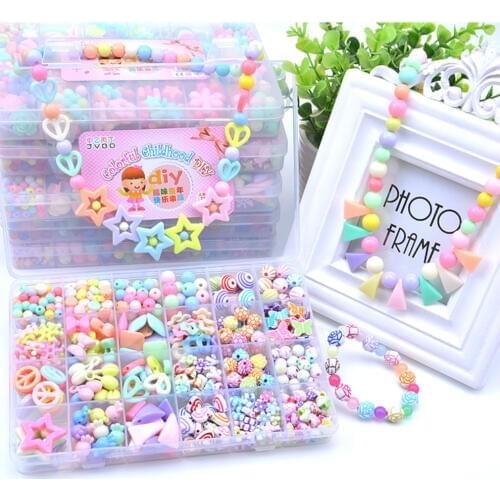 Plastic Beads Toys Set DIY Bracelet Kit Accessories Finger Toys Jewelry Making Set Educational Handmade Craft Toy Gifts For Girl