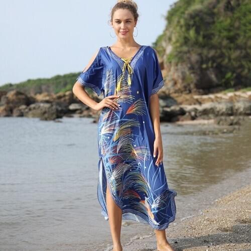 Kaftan Bathing suit Sarong Beach Pareo Print Swimsuit Cover-up Plus size Dress Beachwear