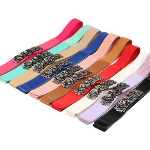 2019 New Fashion Womens Belt Elastic Waistband Gold Circle Buckle Small Belts Red Thin Cummerbund Woman Belt Strap Brown Black