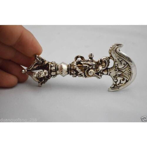 Elaborate Chinese Tibetan Silver Buddhist Dorje Ax Phurpa Pestle Vajra Dagger Amulet Pendant